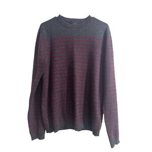 Qi Cashmere Men Sweater Stripes Gray And Burgundy Size L